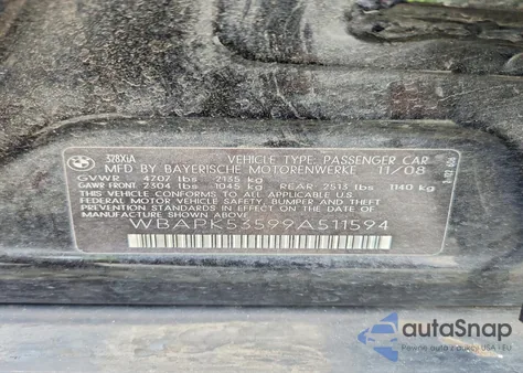 2009 BMW 328 Xi Sulev from USA, damaged, VIN WBAPK53599A511594